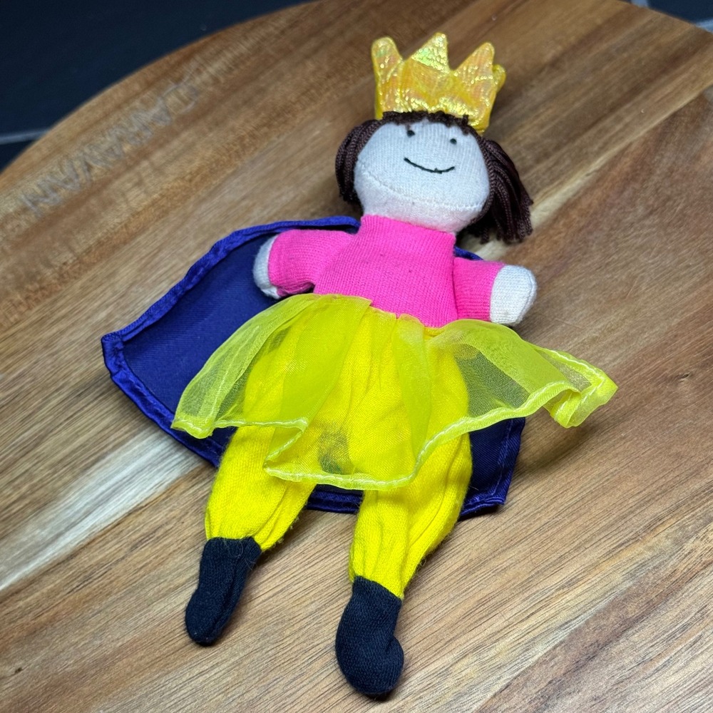 Vintage 1999 Manhattan Toy Co Princess Superhero Plush Doll Gold Crown Blue Cape